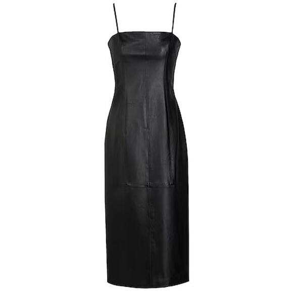 8 by YOOX Italian Leather Pencil Mid-Long Dress Black IT Size 40 US Size 4 Small - Picture 1 of 12